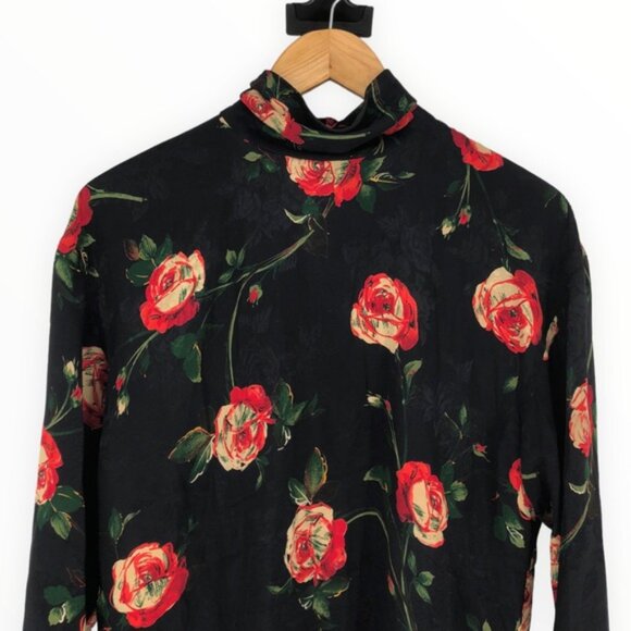 80’s Vintage Ungaro Rose Print Silky Blouse Long Sleeves - Picture 2 of 12